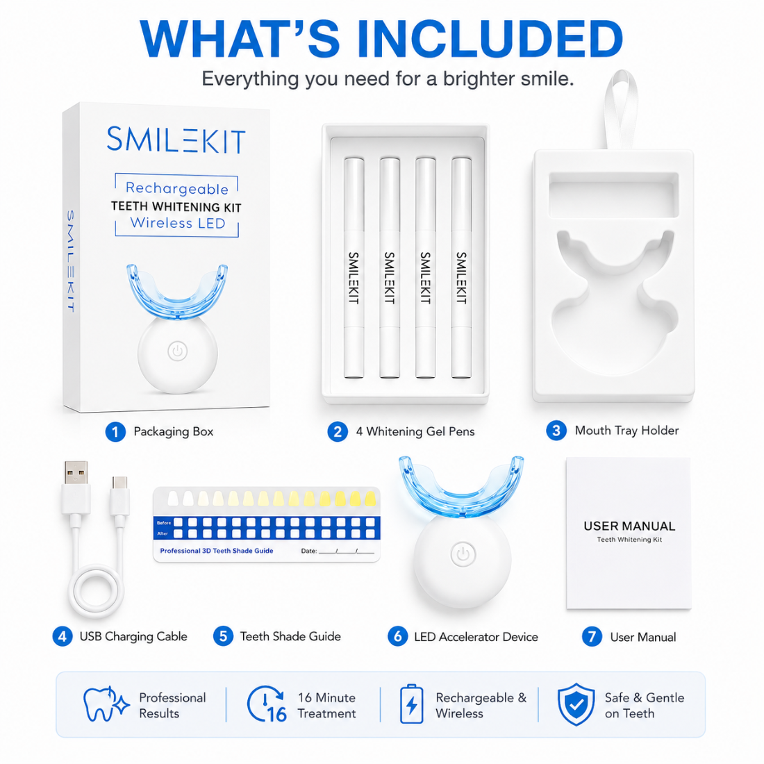 Rechargeable Teeth Whitening Kit Wireless LED