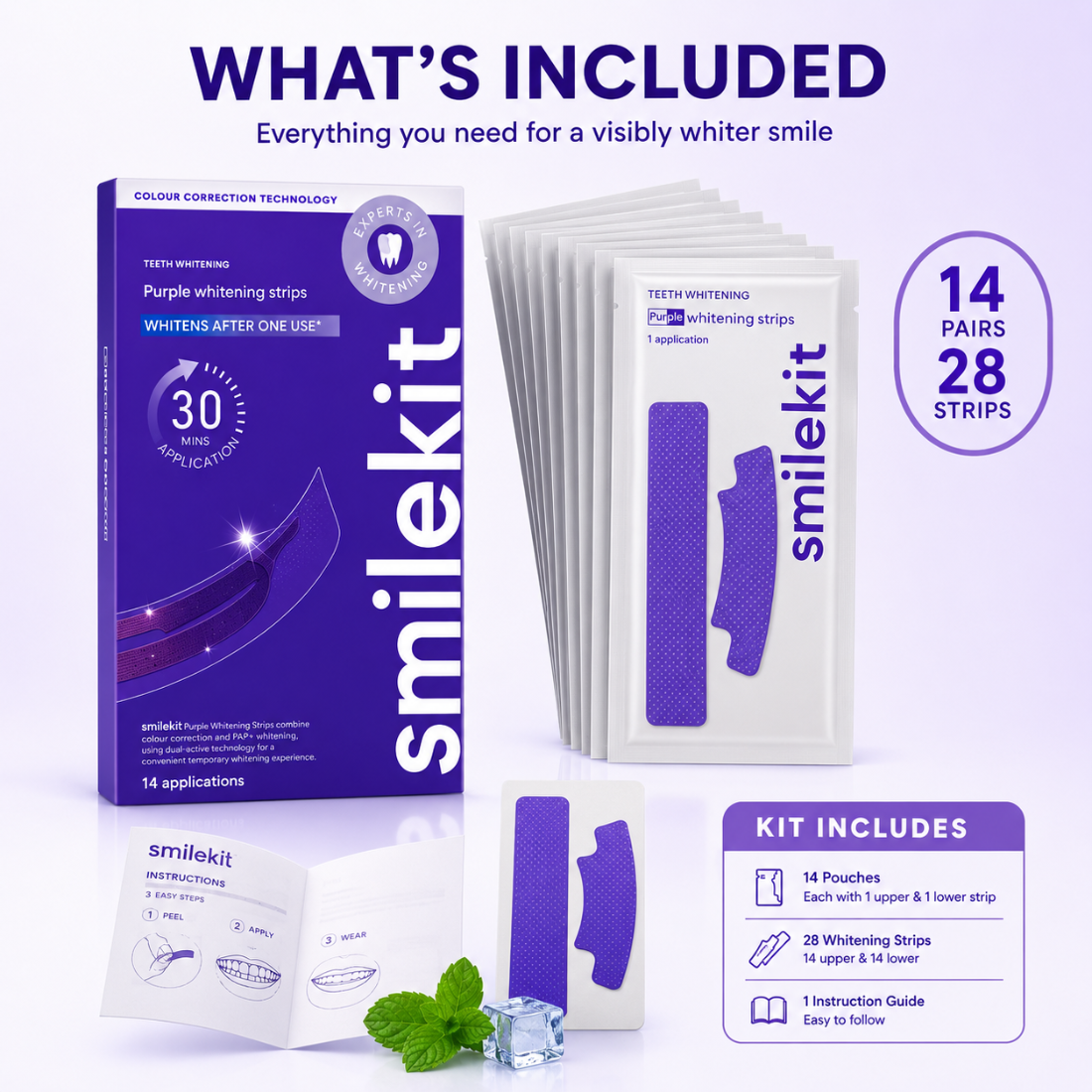 14 Pairs/28pcs Purple Teeth Whitening Strips