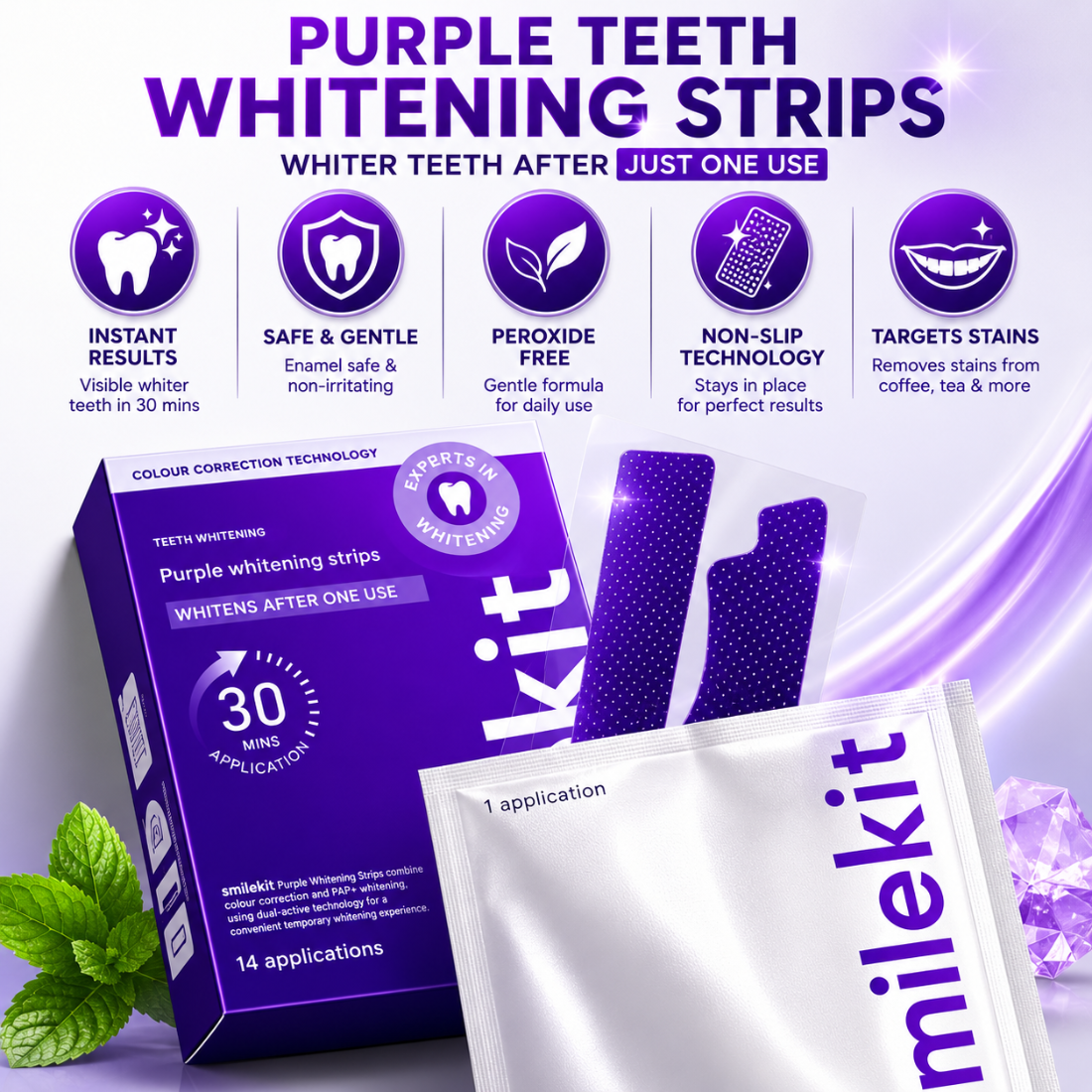 14 Pairs/28pcs Purple Teeth Whitening Strips