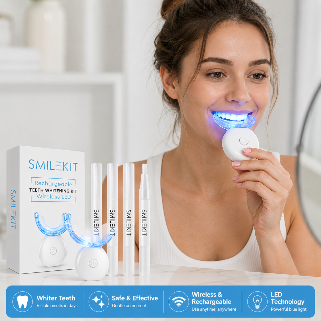 Rechargeable Teeth Whitening Kit Wireless LED