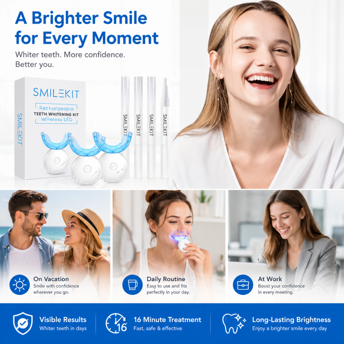 Rechargeable Teeth Whitening Kit Wireless LED