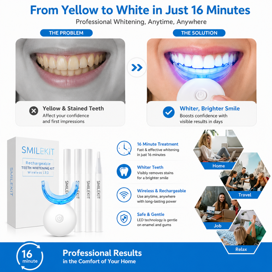 Rechargeable Teeth Whitening Kit Wireless LED